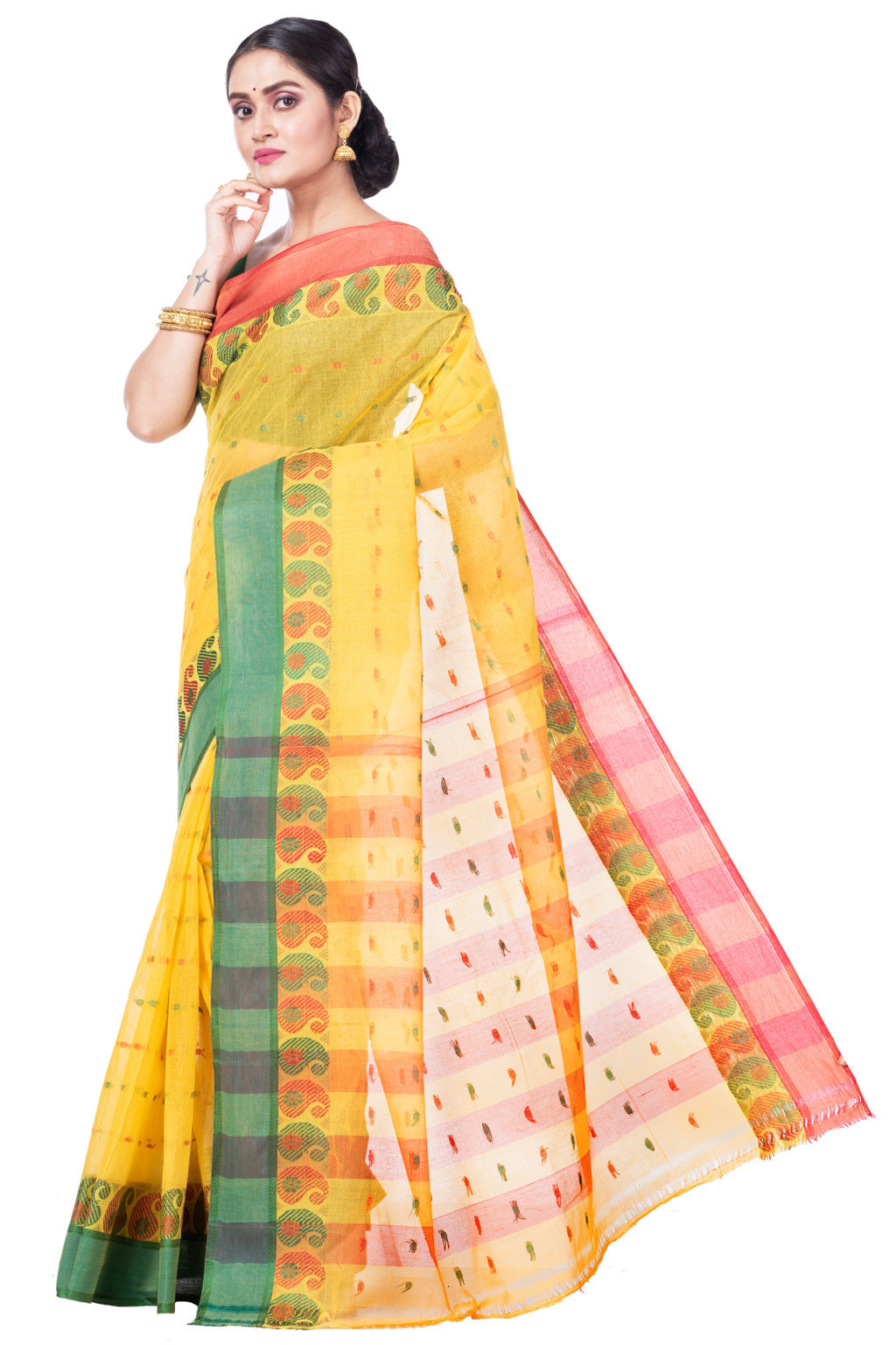 Yellow Pure Cotton Amkolka_Par Tant Saree (478)
